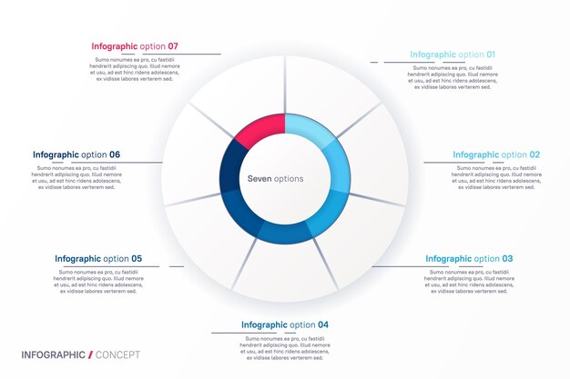 Vector infographic round chart template Seven options steps parts