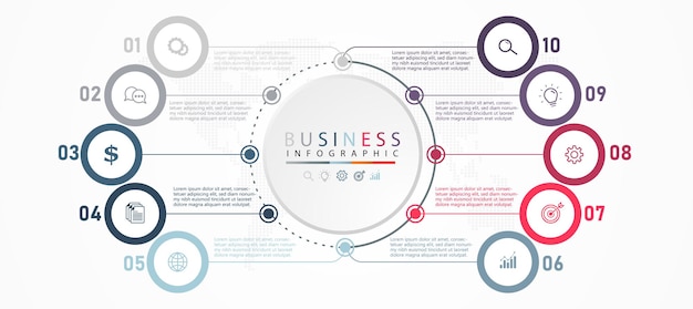 Vector infographic template integrated circle Business idea with 10 options for content diagrams flowcharts steps parts infographics timelines workflows charts