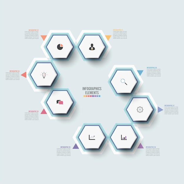 Vector infographic template with 3D paper label integrated circles Business concept with 8 options