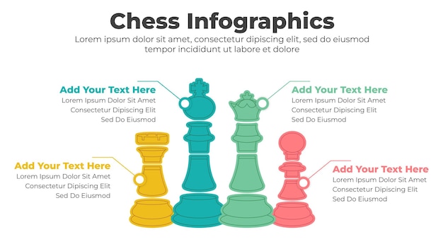 비즈니스 전략 및 계획 개념을 위한 체스 조각이 있는 벡터 인포그래픽 템플릿