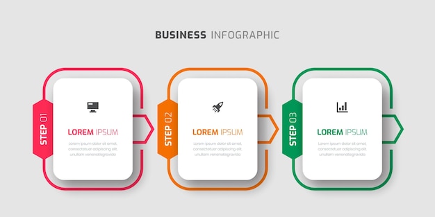 Vector Infographic Template with Rectangle Label Thin Line Icons and 3 Steps for Presentation
