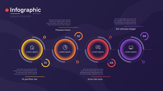 Вектор Векторный инфографический шаблон с круглыми графическими элементами на темно-синем фоне четыре варианта