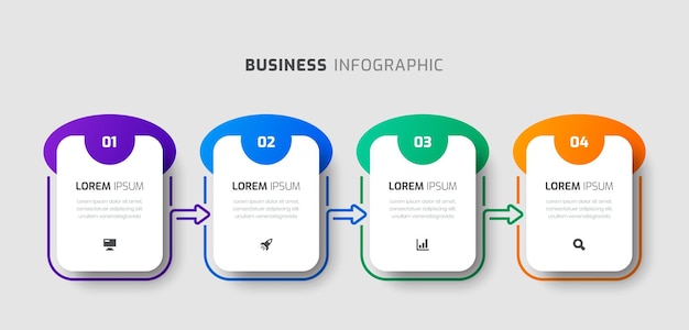 Vector Infographic Template with Rounded Rectangle Label Icons and 4 Numbers for Presentation