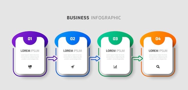 ベクトル 角丸四角形のラベル アイコンとプレゼンテーション用の 4 つの数字を持つベクター インフォ グラフィック テンプレート