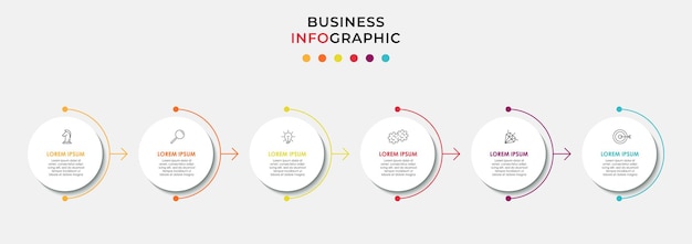 Vector infographic zakelijke ontwerpsjabloon met pictogrammen en 6 opties of stappen