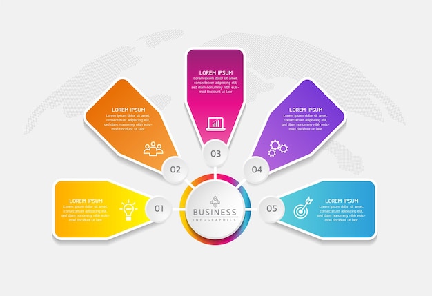 Vector infographic zakelijke presentatiesjabloon verbonden met 5 opties