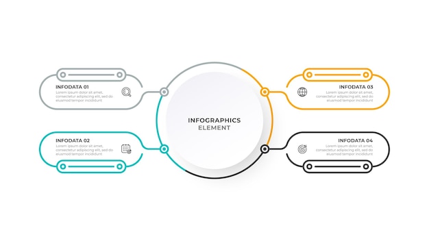 アイコンと細い線のプロセスでベクトルインフォグラフィックラベルデザインビジネスコンセプト4オプション