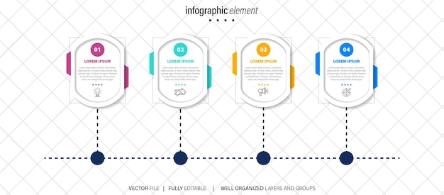 Vector infographics tijdlijn ontwerpsjabloon met lijnvakken label geïntegreerde cirkels achtergrond T