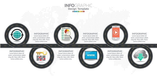 Vector infographics tijdlijn ontwerpsjabloon met pictogrammen en tekstlabel.