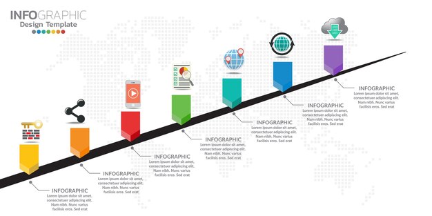 Vettore modello di disegno di vettore infographics timeline con icone ed etichetta di testo.