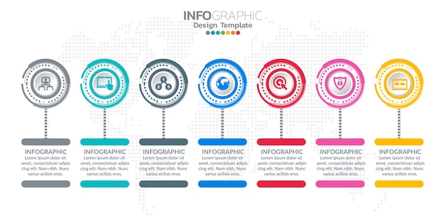 Vector infographics timeline design template with icons and text label.