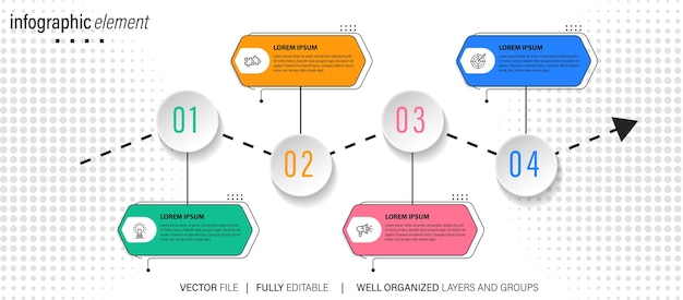 統合された要素を持つライン ボックス ラベルを備えたベクター インフォ グラフィック タイムライン デザイン テンプレート