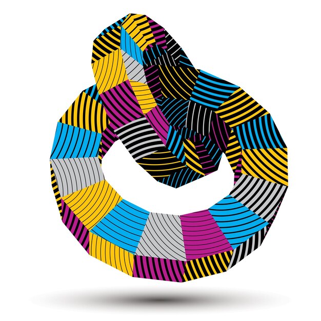 Vector ingewikkelde 3d figuur, moderne digitale technologie stijl vorm. Abstract gestreept helder driedimensionaal object.