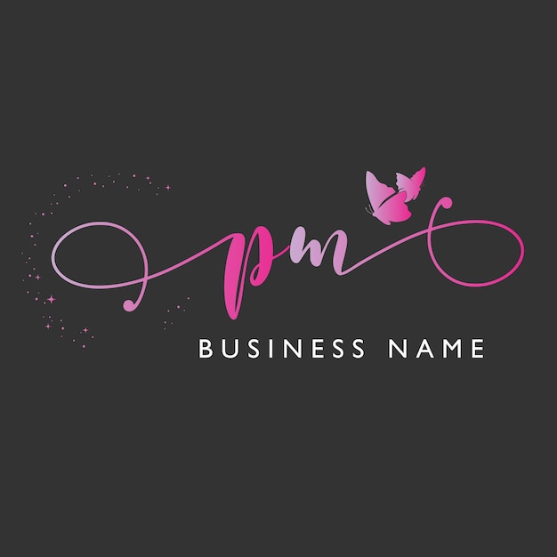 Vector initial letter PM logo feminine butetrfly pink