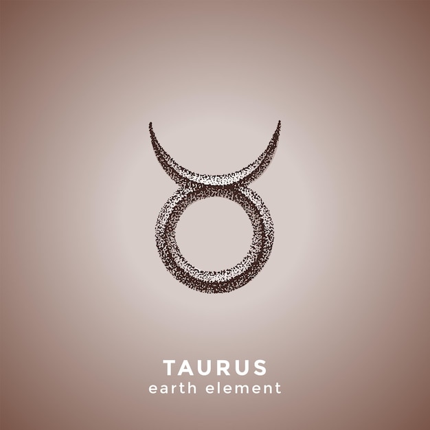 Vector ink hand drawn dotwork tattoo style vintage design Taurus zodiac sign earth element illustration isolated brown background