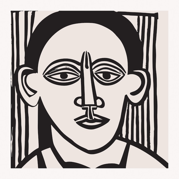 Vettore ritratto di pittura a inchiostro vettoriale - riproduzione del disegno del volto femminile - cubismo e opere d'arte di frida kahlo