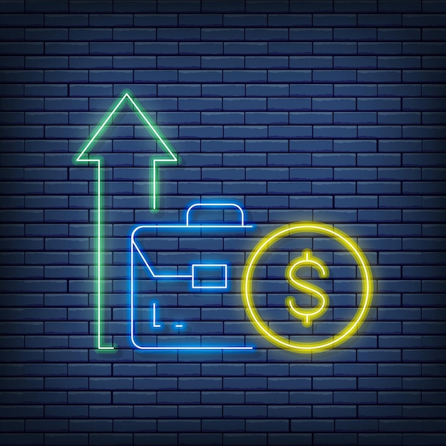 Vector inkomen verhogen investering zakelijk succes neon teken vectorillustratie in neon stijl