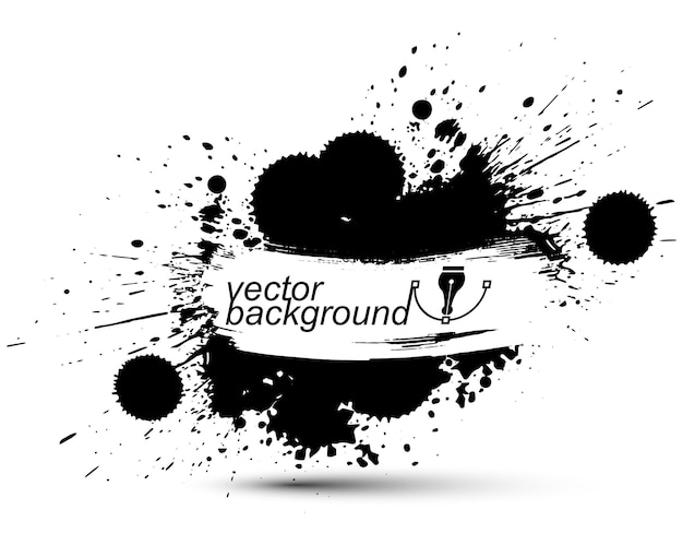 Vector vector inkt plons monochroom naadloos patroon met afgeronde overlappende vormen, zwart-wit grafische kunst herhalen achtergrond met overlappende acryl vlekken, gescand en getraceerd.