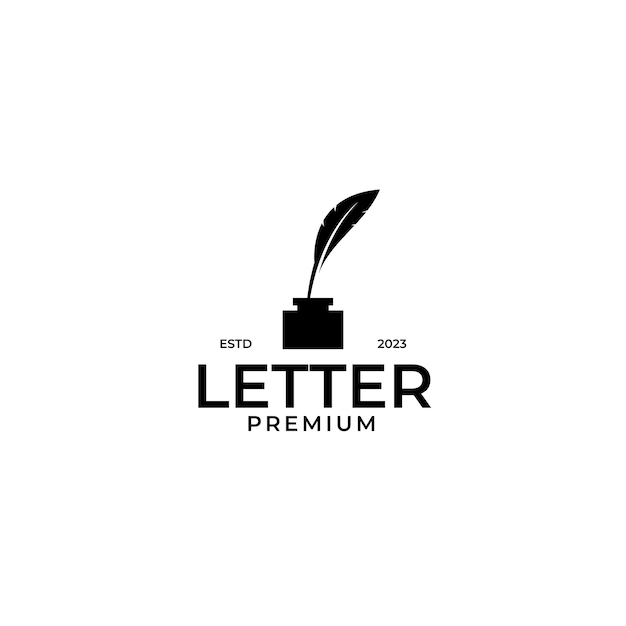 Vector inkwell and feather logo design concept illustration idea