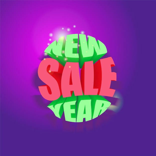 Vector inscription 3d - new year sale. bright colors - green, pink, purple