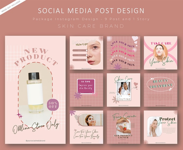 Vector vector instagram pack for skin care brand in cute color