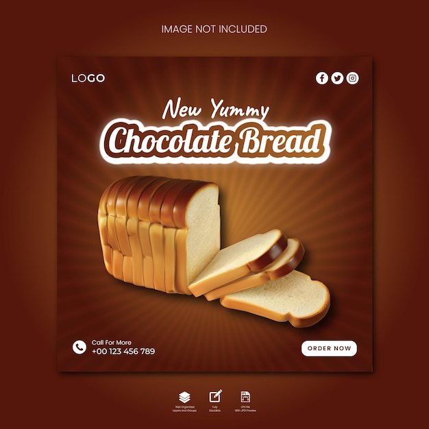 Vector instagram social media post design per azienda di cottura del pane