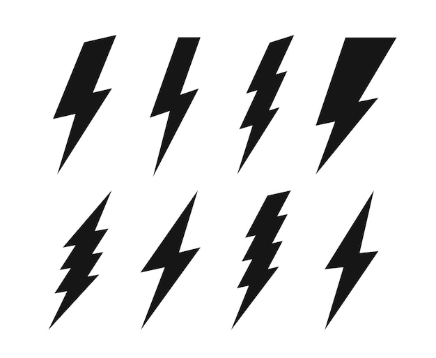 Vector instellen bliksemschicht. Thunderbolt, blikseminslag teken.