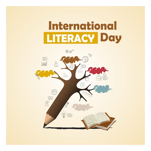 Vector international literacy day illustration with book and educational equipment