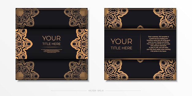 Vector Invitation card template with Greek ornament. Stylish postcard design in Black with vintage