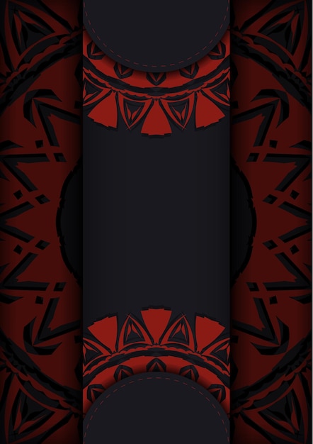 vector invitation card with place for your text and abstract patterns. luxurious ready-to-print postcard design in black with red greek patterns.