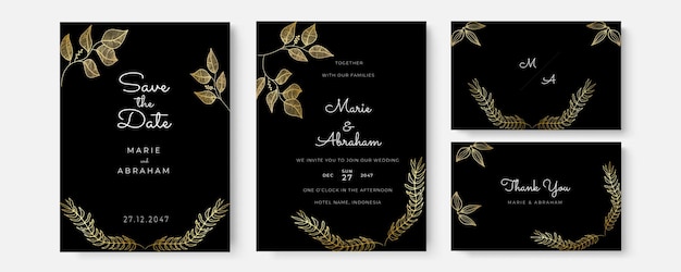 Vector invitation with gold floral elements. Luxury ornament template. Greeting card, invitation design background