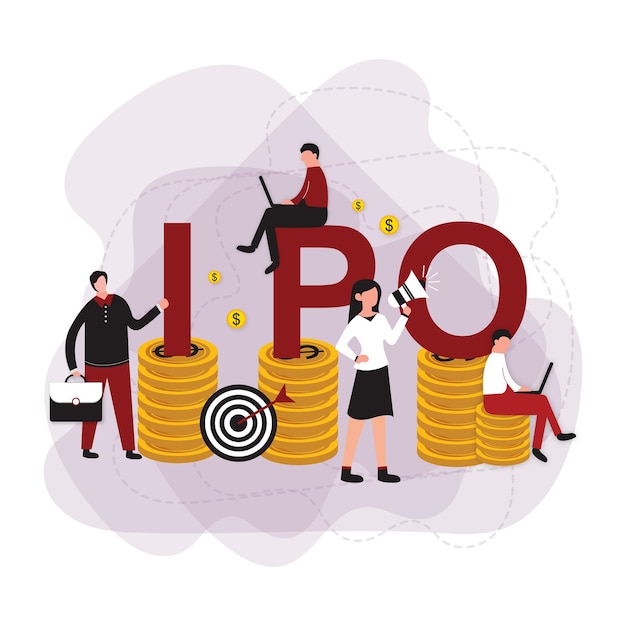 vector IPO beursgang mensen investeren strategie concept platte vector illustratie