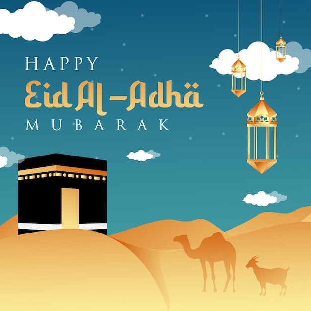 Vector vector islamic eid al adha with desert theme background