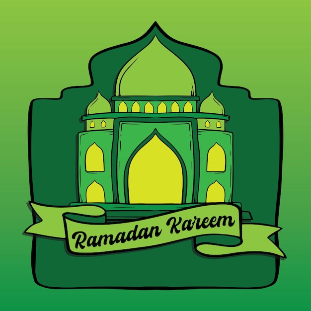 Saluti islamici vettoriali ramadan kareem sfondo verde giallo card design