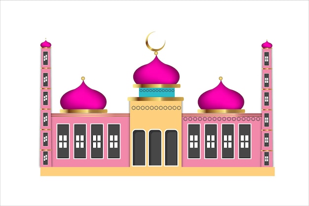 Vector islamic mosque building  flat illustration  with red color concept