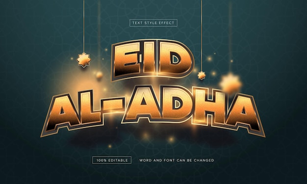 Vector vector islamitische eid al adha mubarak met gouden ster tekststijl effect bewerkbaar