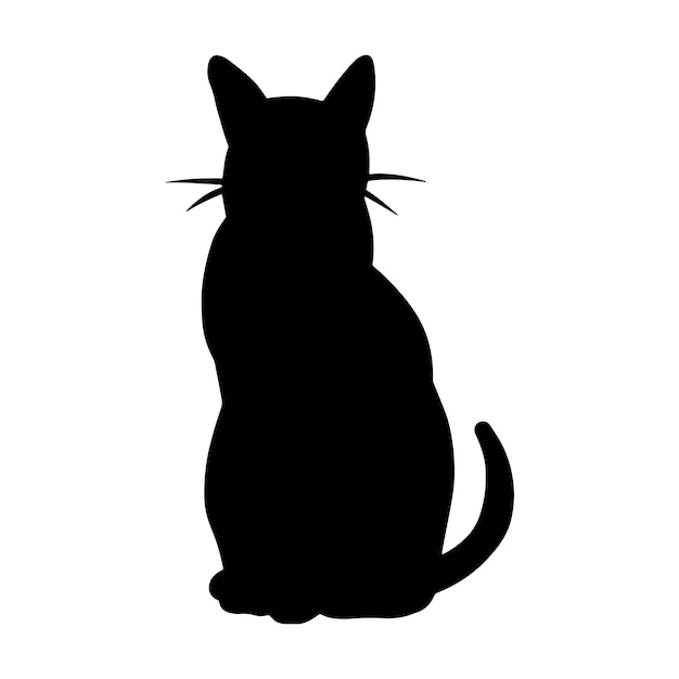 Vector isolated animal silhouette icon simple black cat shape kitty graphic illustration abstract symbol sign design element vet clinic logo pet portrait shadow in flat style