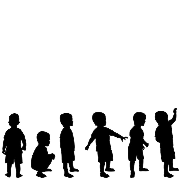 Vector vector isolated black silhouette of a child boy set