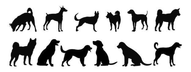 vector isolated black silhouette of a dog collection