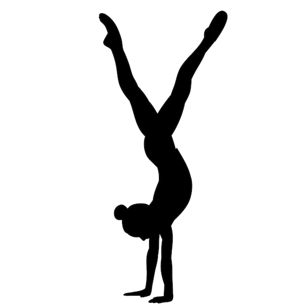 Vector isolated black silhouette of a girl gymnasts streamers