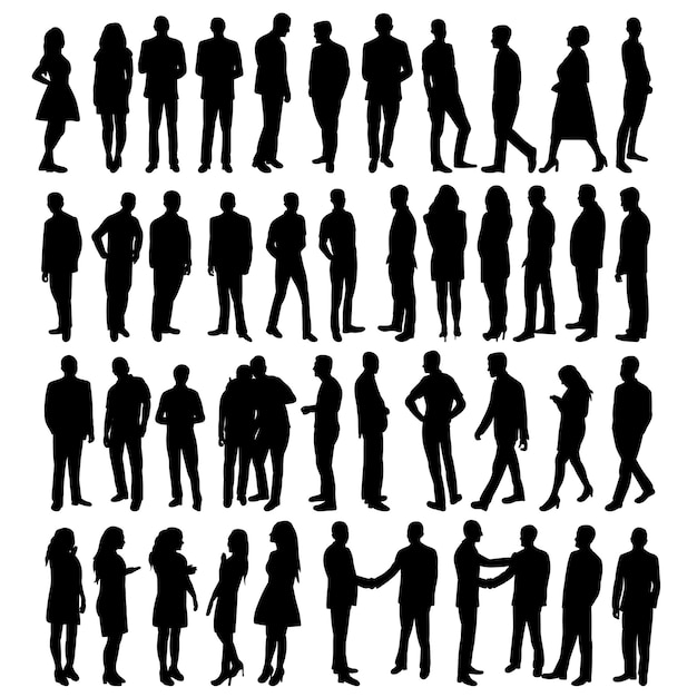 Vector isolated black silhouette people set
