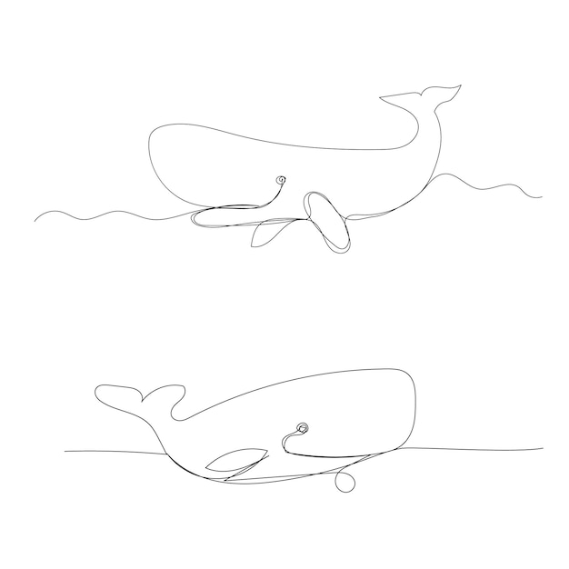 Vector isolated blue continuous whale line drawing