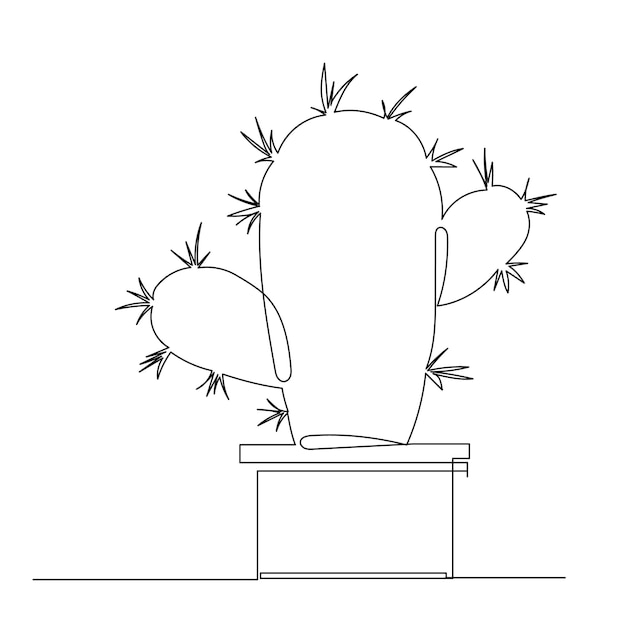 Vector isolated cactus in a pot drawing in one continuous line sketch