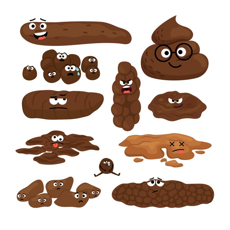 Vector vector isolated cartoon illustration of poop with eyes set of different types human feces excrement in normal and diseases of diarrhea