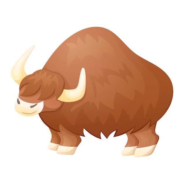 Vector vector isolated cartoon illustration of wild animal yak with horns.