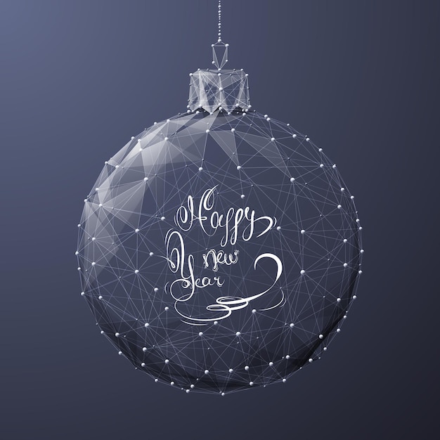 Vector isolated Christmas ball low poly from metal wireframe and points Abstract mash line art