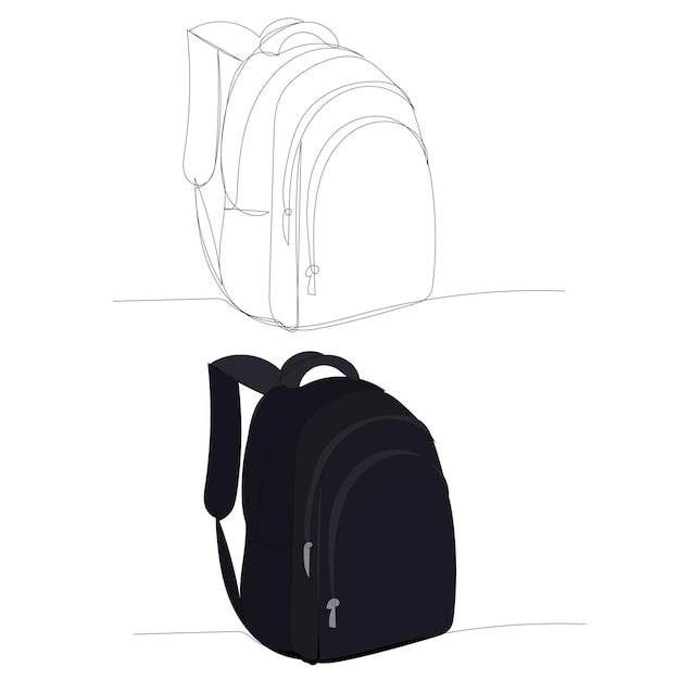 Vector isolated continuous line drawing of backpack