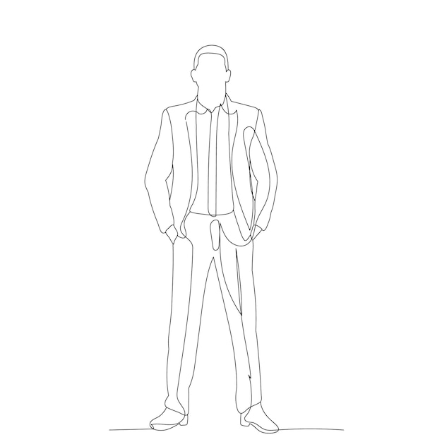 Vector isolated continuous line drawing man guy stands sketch