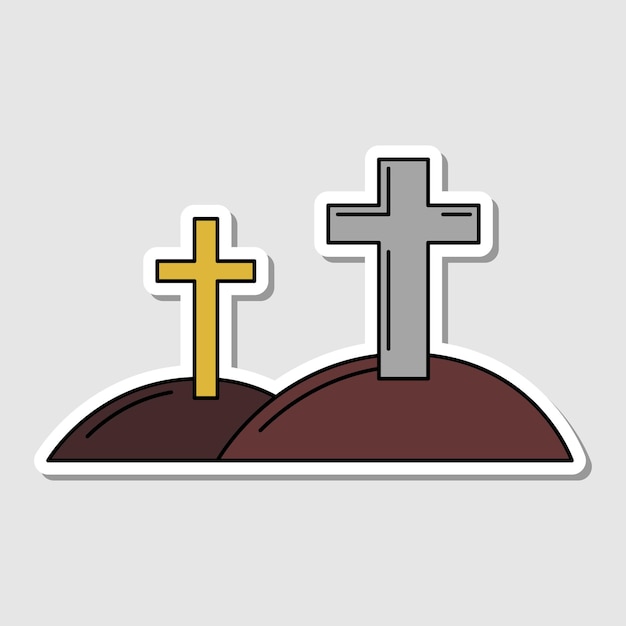 Vector vector isolated cross on the cemetery sticker hill with cross silhouette dia de los muertos symbol