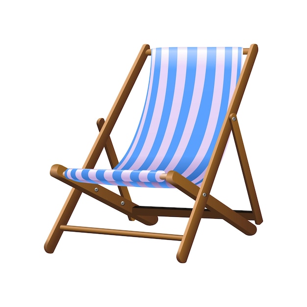 Vector isolated deck chair on white background wooden deck chairs with white and blue stripes